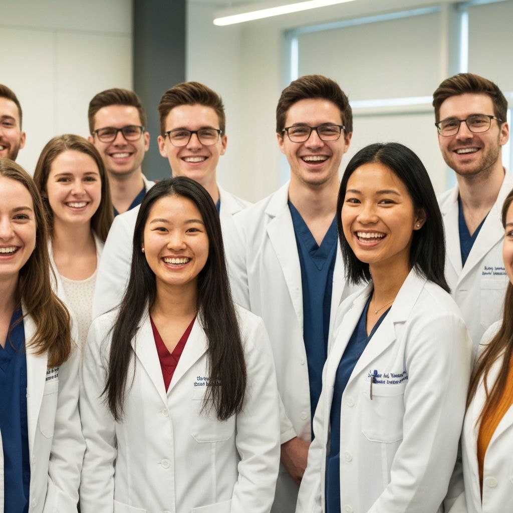 Estudantes com jalecos